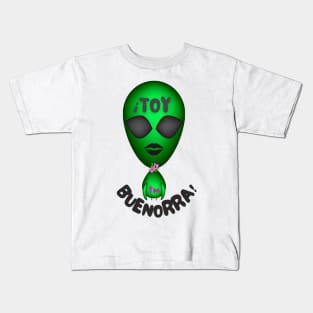 I'm hot! Green alien with the funny phrase in Spanish: ¡Toy toa bienrra!. Popular expression in Spanish. Kids T-Shirt